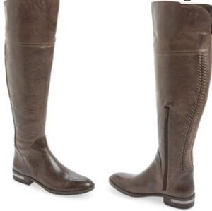 Vince Camuto Pedra Brown Grayish Over The Knee Leather Boots, 9M/39